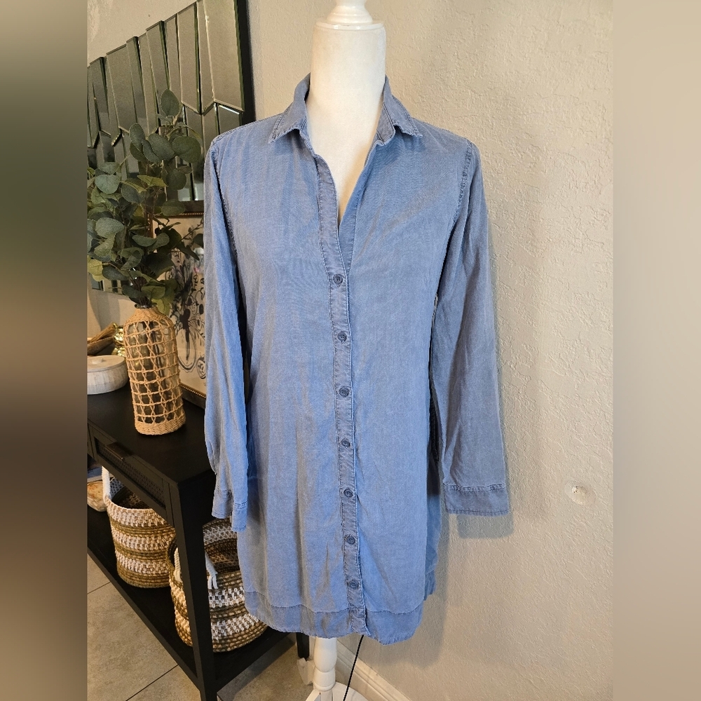 Cloth And Stone By Anthropologie Chambray Lace Up Detail Back Shirt Dress XS